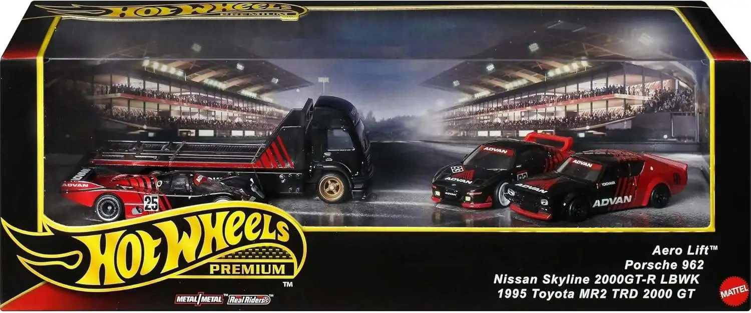 Hot Wheels Premium Real Riders Aero Lift, Porsche 962, Nissan Skyline 2000GT-R LBWK & 1995 Toyota MR2 TRD 2000GT Die Cast Car 4-Pack