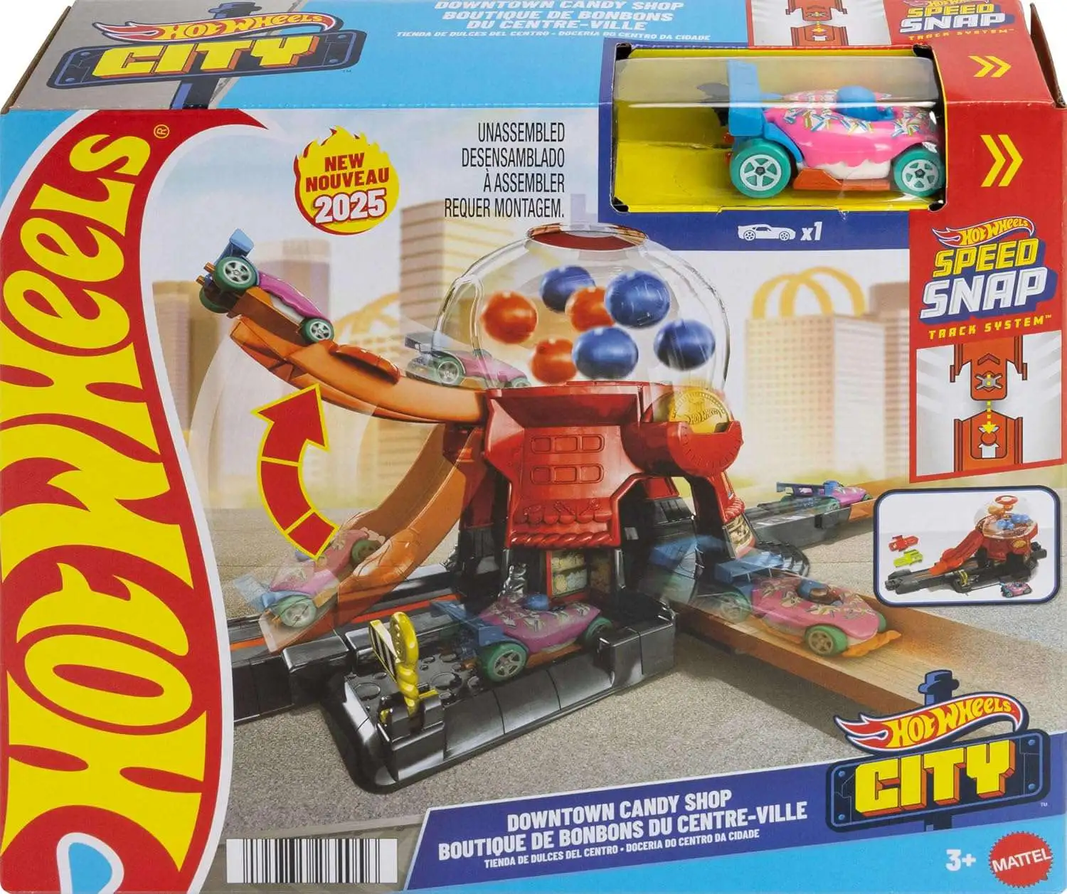Hot Wheels Speed Snap City Downtown Candy Shop Playset