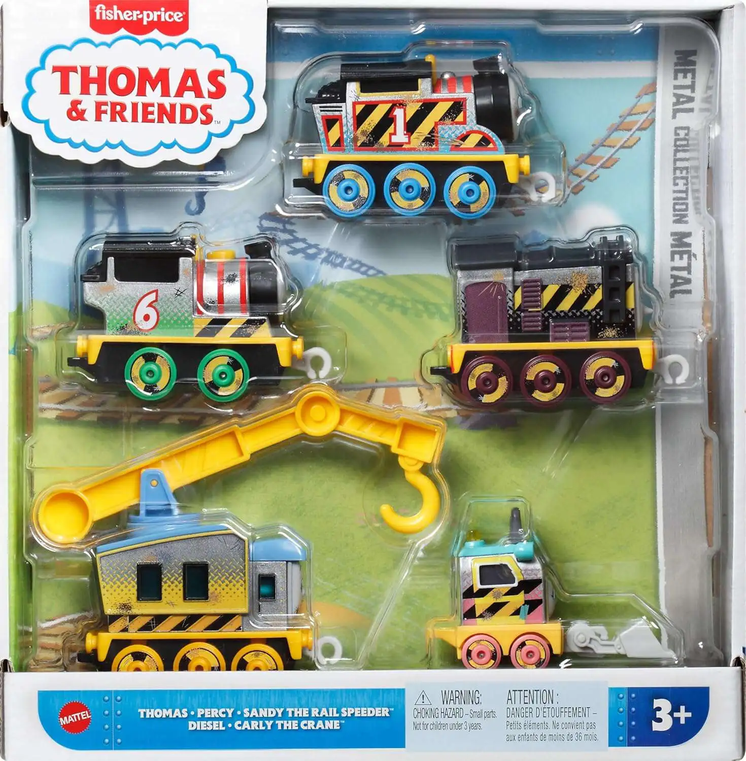 Fisher Price Thomas & Friends Metal Engine Thomas, Percy, Sandy the Rail Speeder, Diesel & Carly the Crane Diecast Vehicle