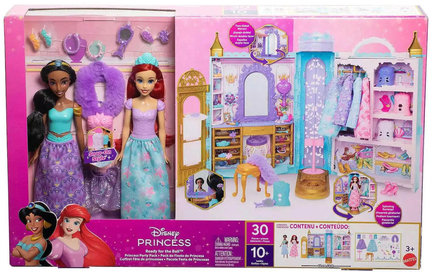 princess dress with doll playset Disney Princess Ready for the Ball Princess Party Pack Exclusive Doll  Playset with Ariel Jasmine Mattel