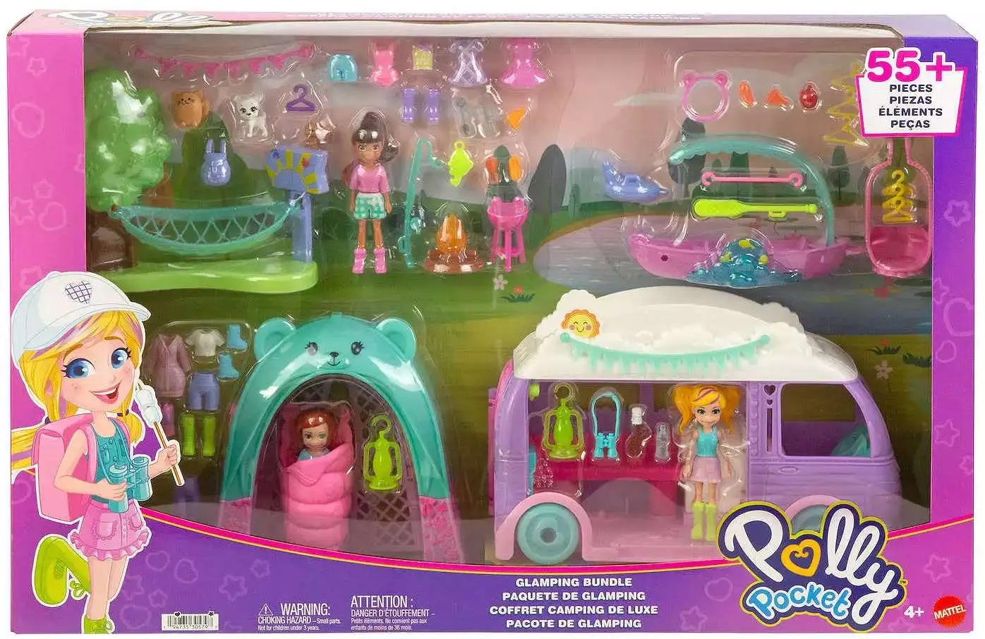 Polly Pocket Glamping Bundle Exclusive Playset [Camper Van, Tent, Canoe & Pets]