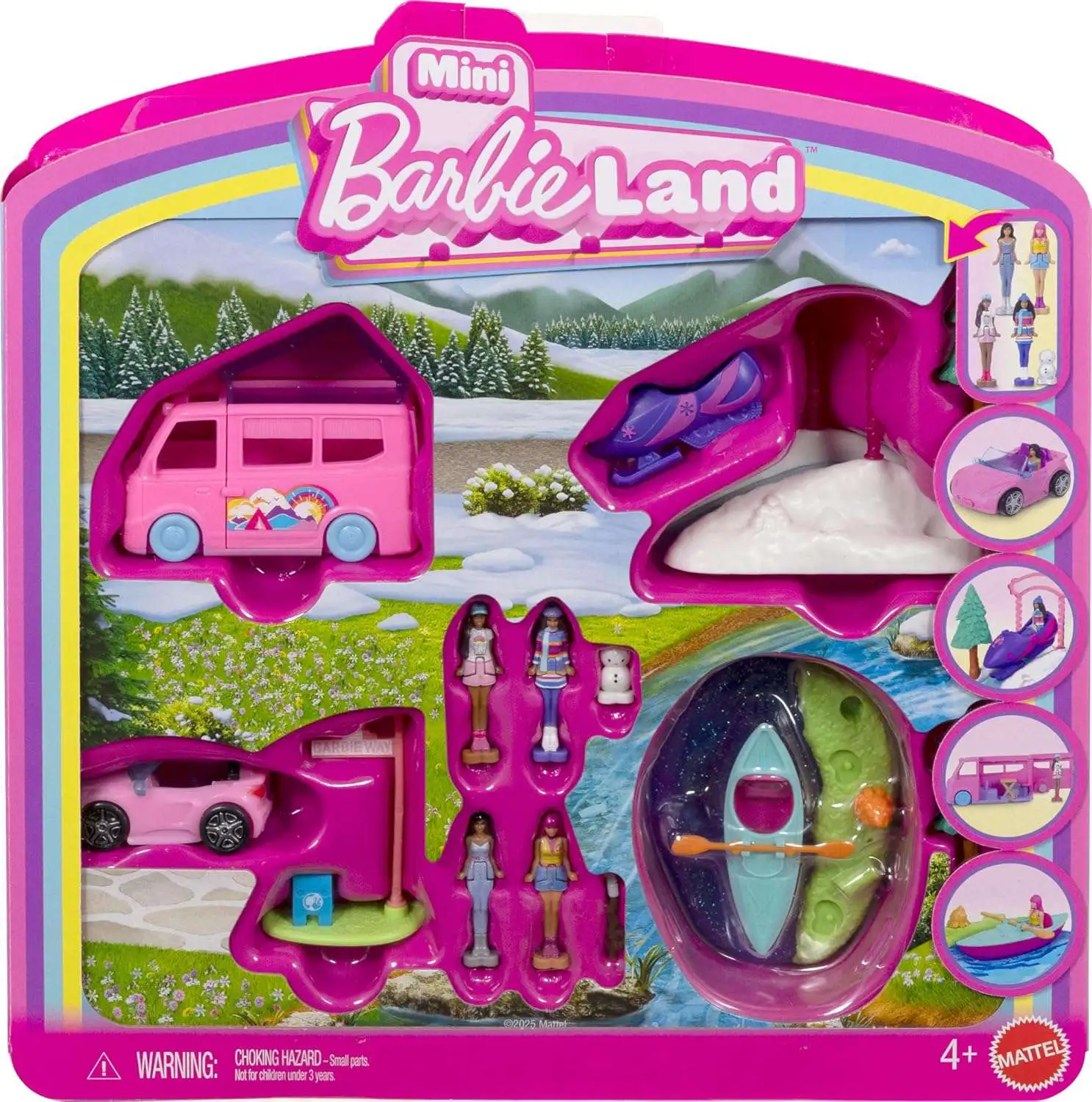Mini BarbieLand Convertible, DreamCamper, Snowmobile Kayak
