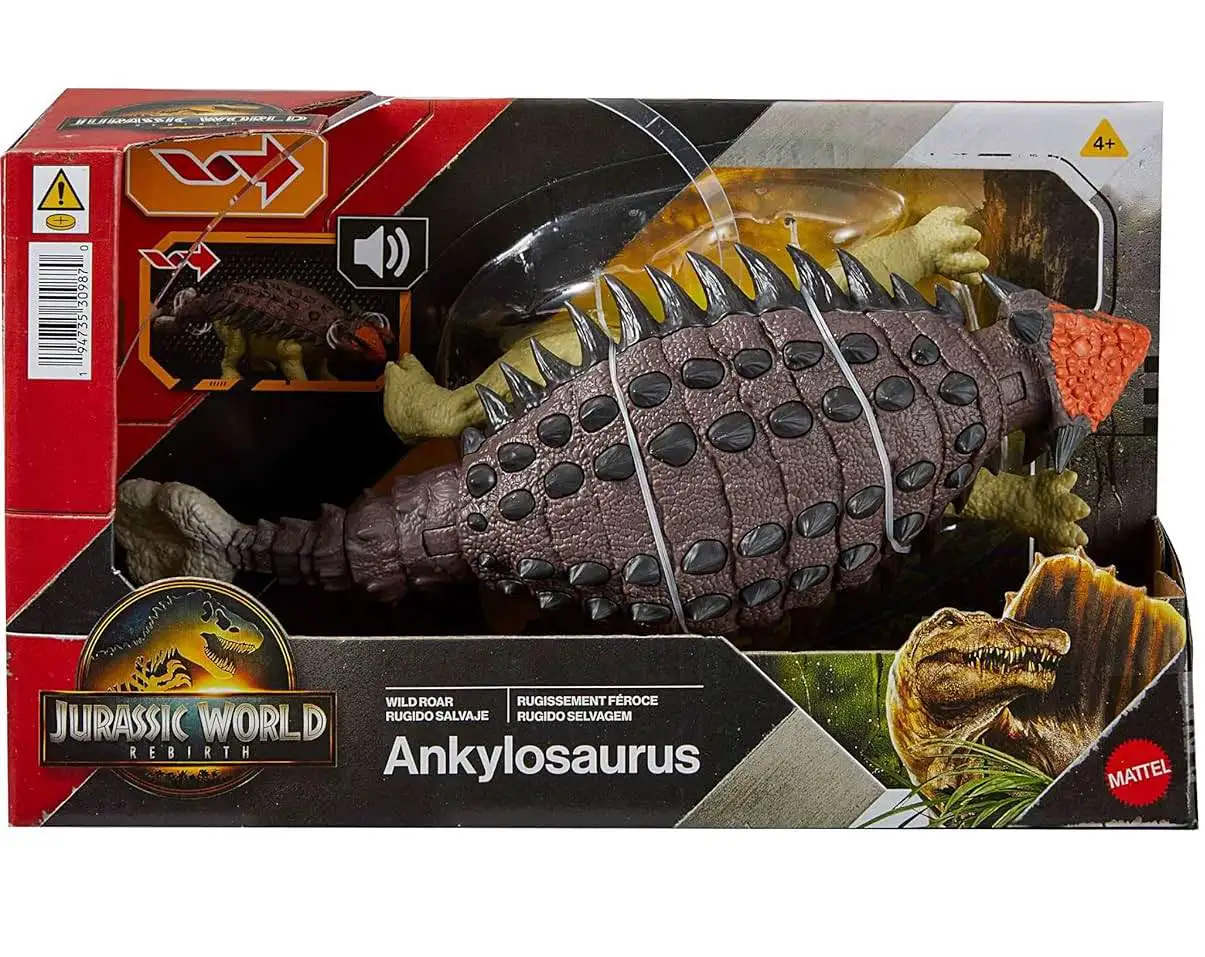 Jurassic World Rebirth Wild Roar Ankylosaurus Action Figure Mattel