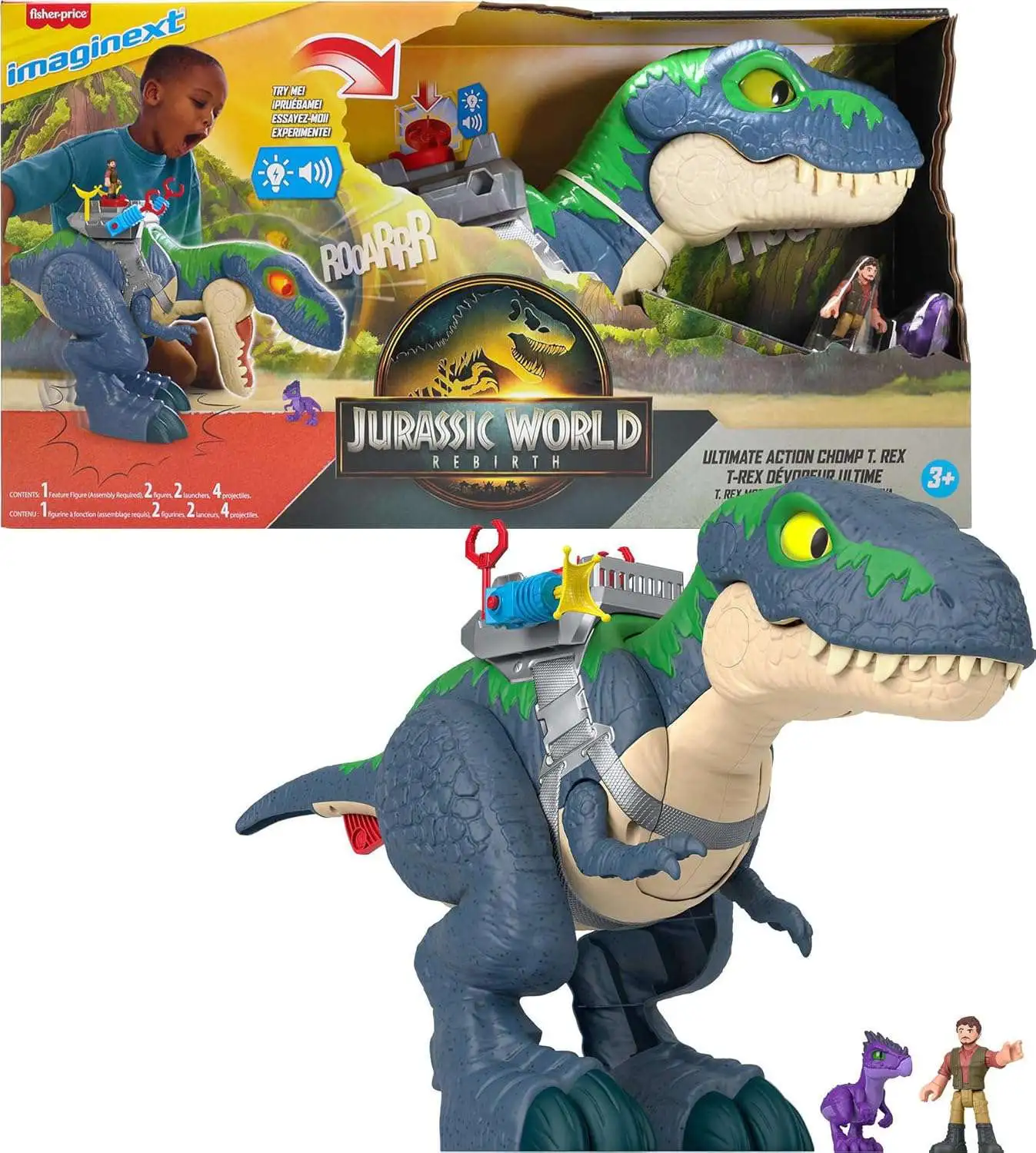 Fisher Price Jurassic World Rebirth Imaginext Ultimate Action Chomp T. Rex 18-Inch Figure Set