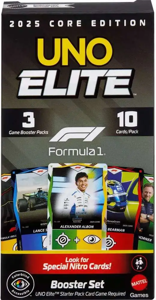 UNO Elite Formula 1 2025 Core Edition F1 Racing Trading Card BOOSTER Set [3 Booster Packs]