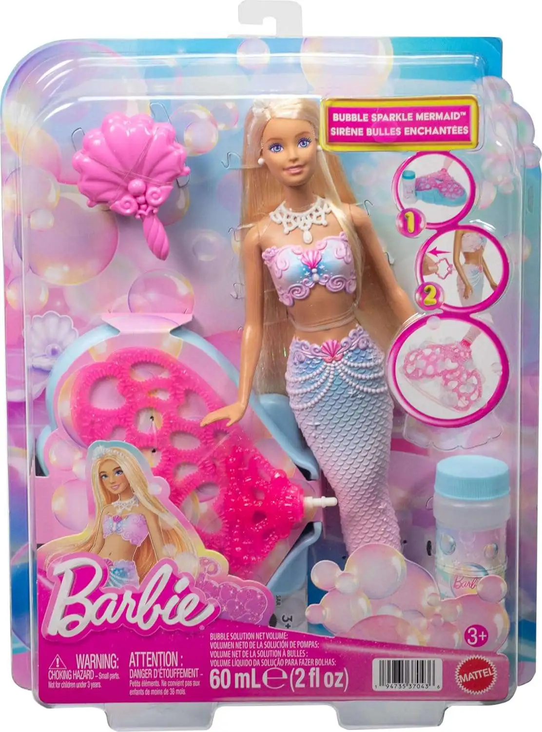 Barbie Fantasy Bubble Sparkle Mermaid 13.25-Inch Doll [Make Bubbles with Barbie!, Pink]