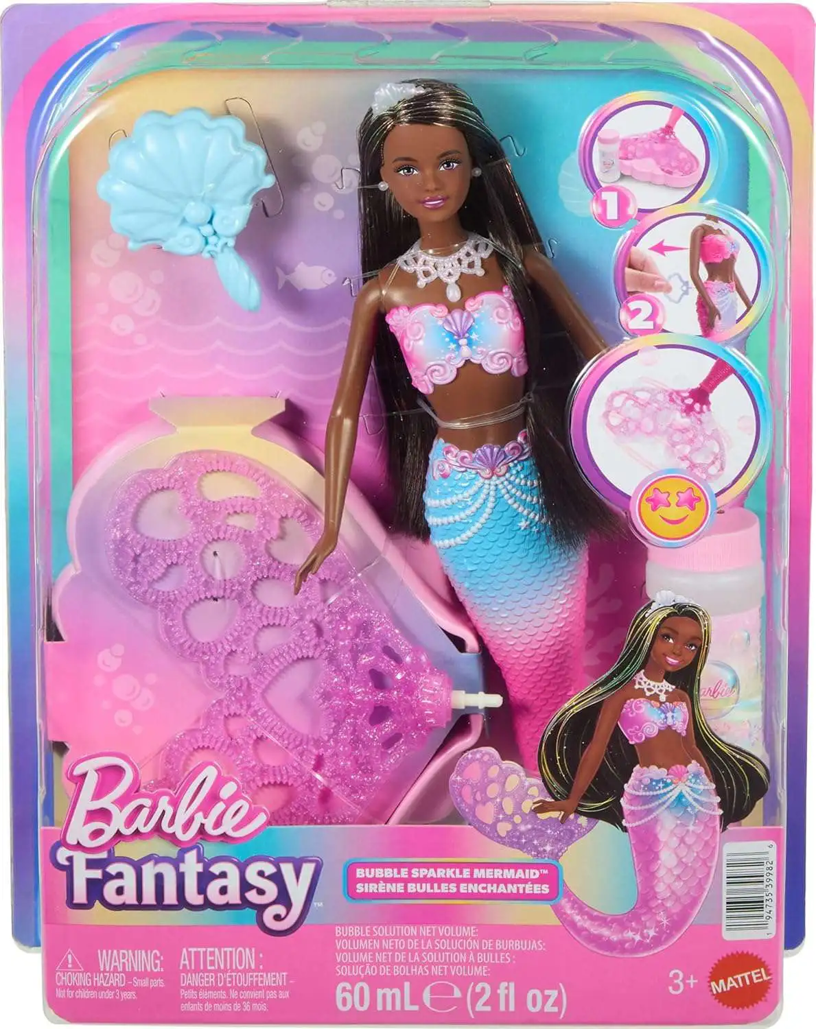 Barbie Fantasy Bubble Sparkle Mermaid 13.25-Inch Doll [Make Bubbles with Barbie!, Purple]