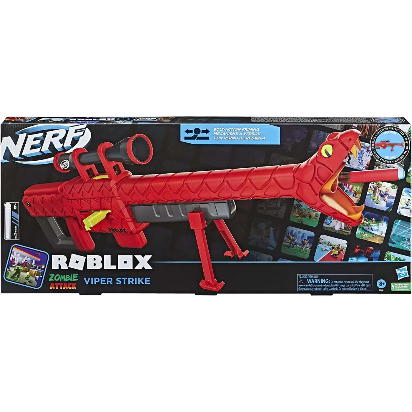 Nerf Roblox Zombie Attack Viper Strike Dart Blaster Toy [Includes Virtual Item Code!, Damaged Package]