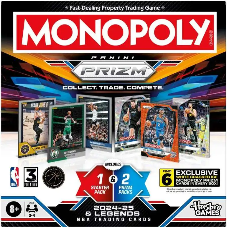 NBA Monopoly 2024-25 Prizm Basketball Board Game [1 Starter Set Pack & 2  Booster Packs]