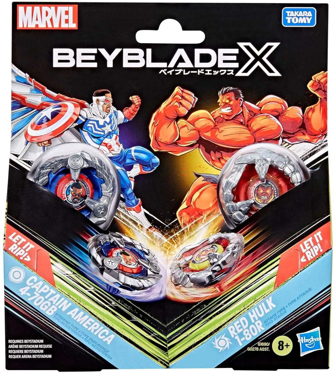 Beyblade X Marvel Captain America 4-70GB & Red Hulk 1-80R Dual Pack Set
