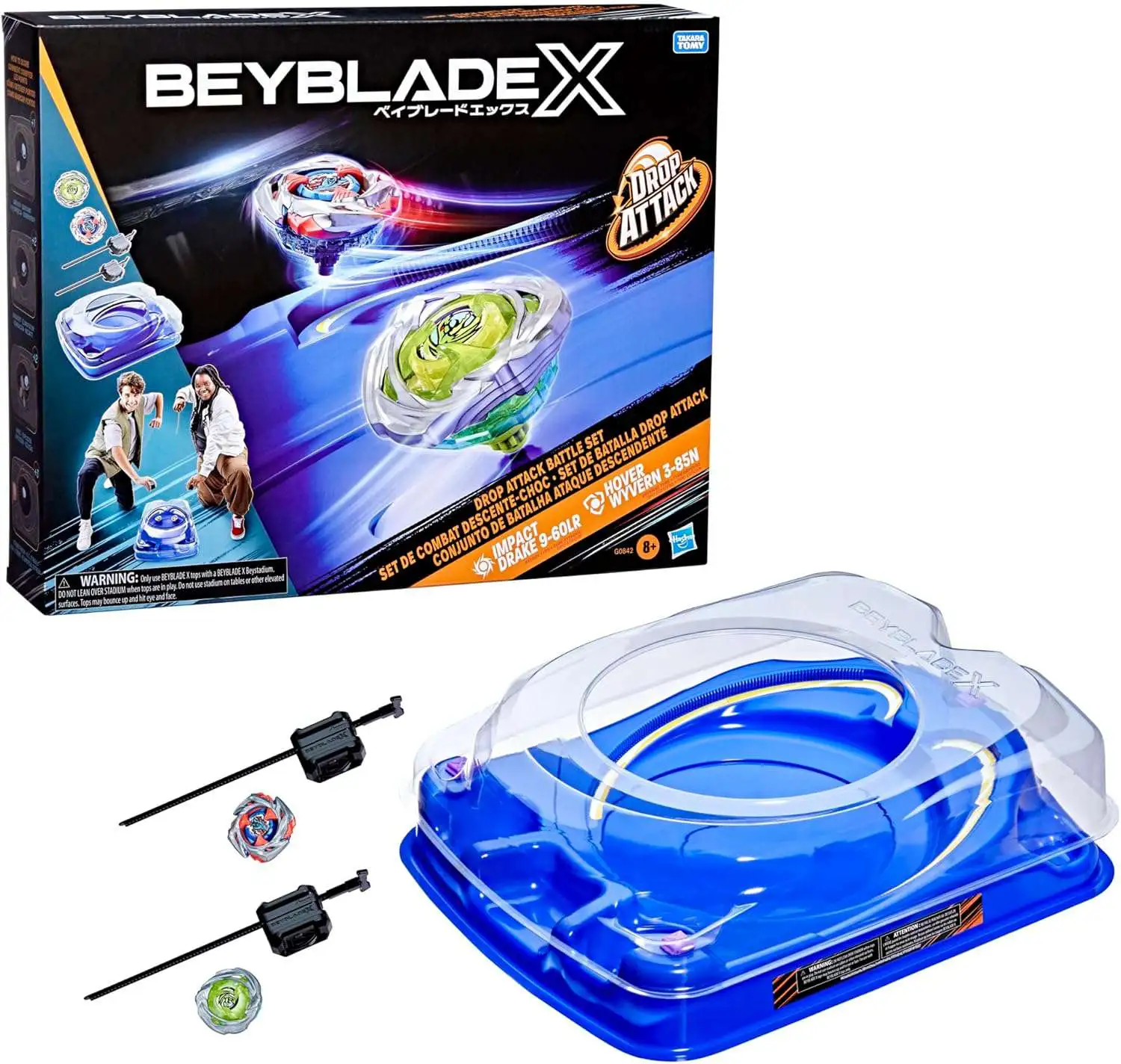 Beyblade X Drop Attack Battle Set [Beystadium Arena, Impact Drake 9-60LR, Hover Wyvern 3-85N & Launchers]