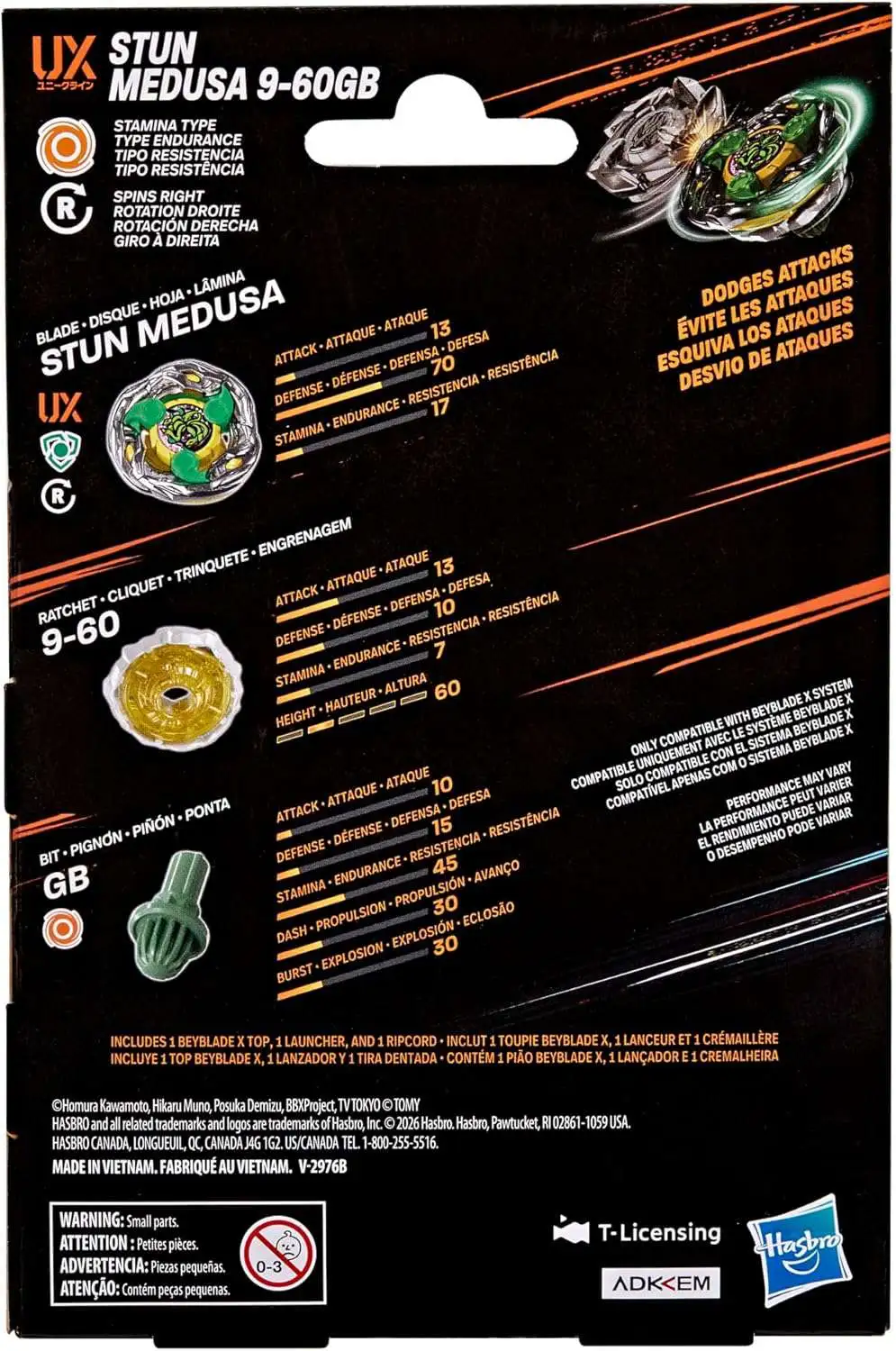 Beyblade X Stun Medusa 9-60GB UX Starter Pack Set with Takara Tomy Toll