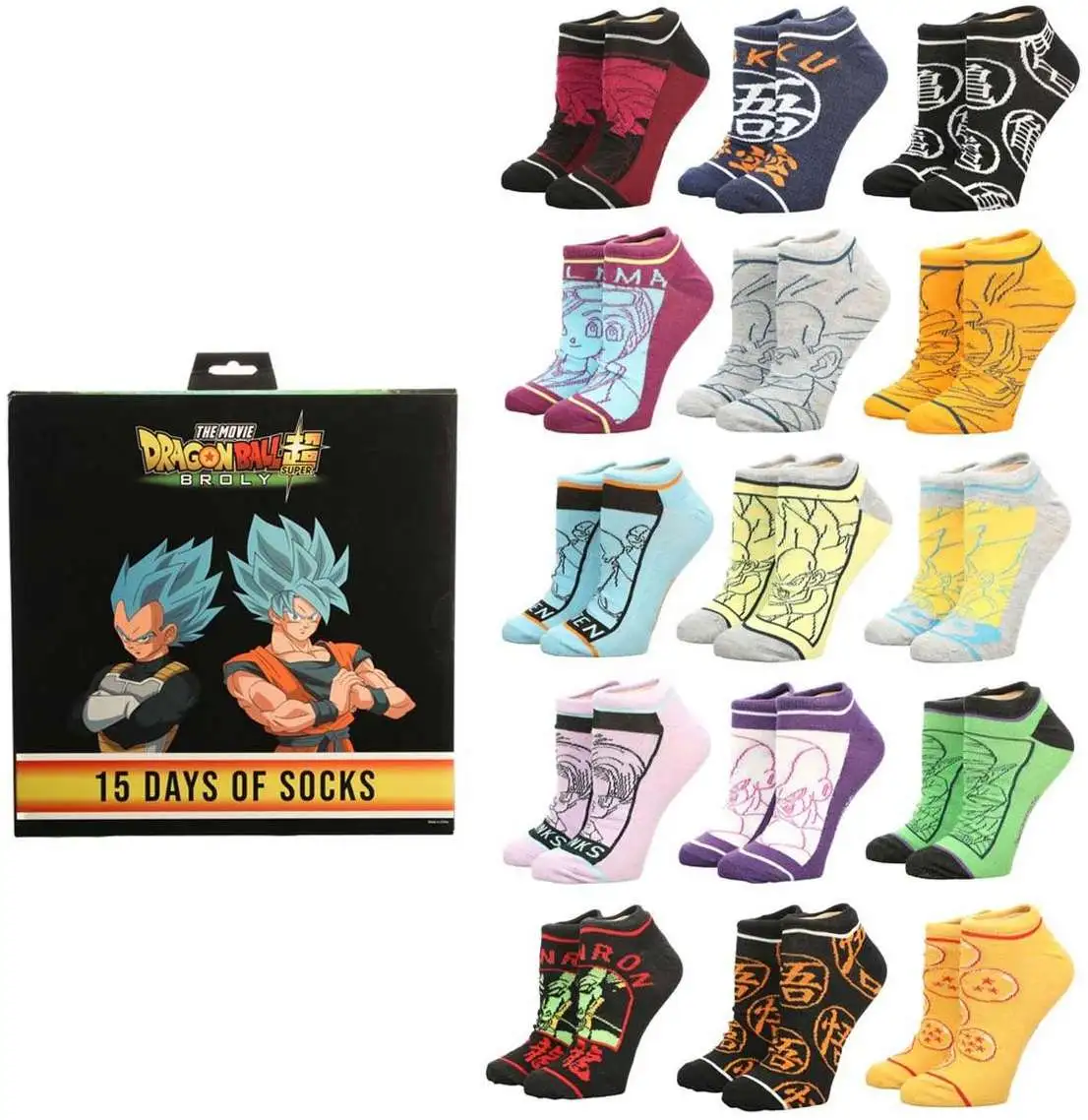 Dragon Ball Super 2022 15 Days of Socks 15-Pack [Sock Size: 9 - 11]