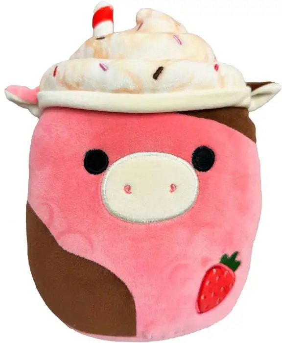 Squishmallows Rishi the Strawberry Milkshake Cow 10-Inch Plush
