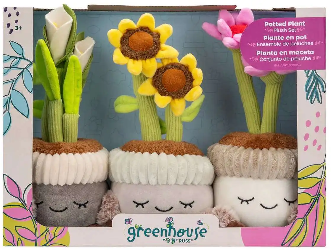 Greenhouse by Russ Potted Plant Echinacea, Sunflower & Peace Lily Plush Set