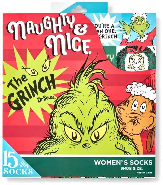 Dr. Seuss How the Grinch Stole Christmas! Womens 15 Days of Socks 15-Pack [Size: 4-10]