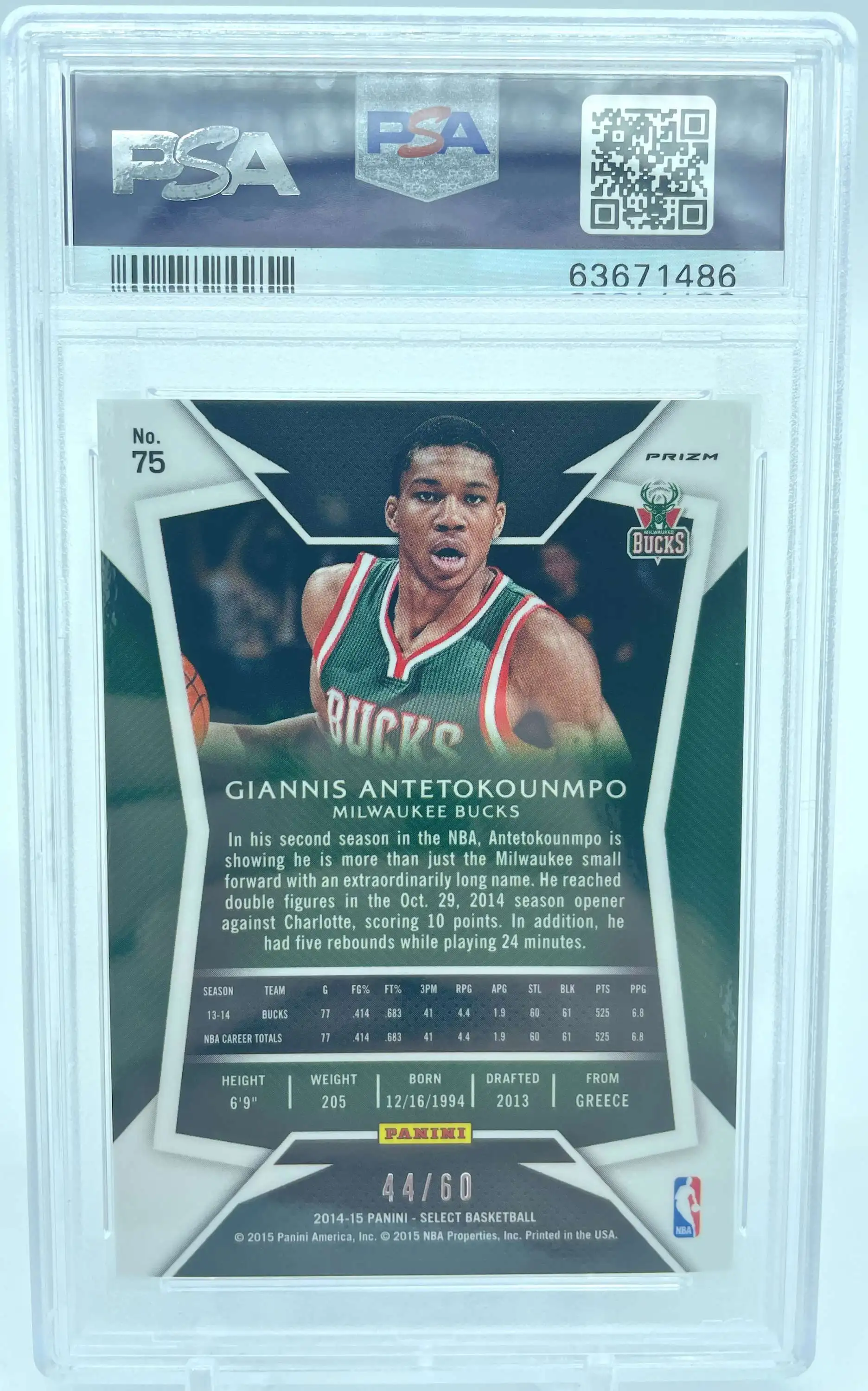 NBA 2014 Panini Select Giannis Antetokounmpo PSA 10 4460 Single Sports Card  75 Orange Prizm - ToyWiz