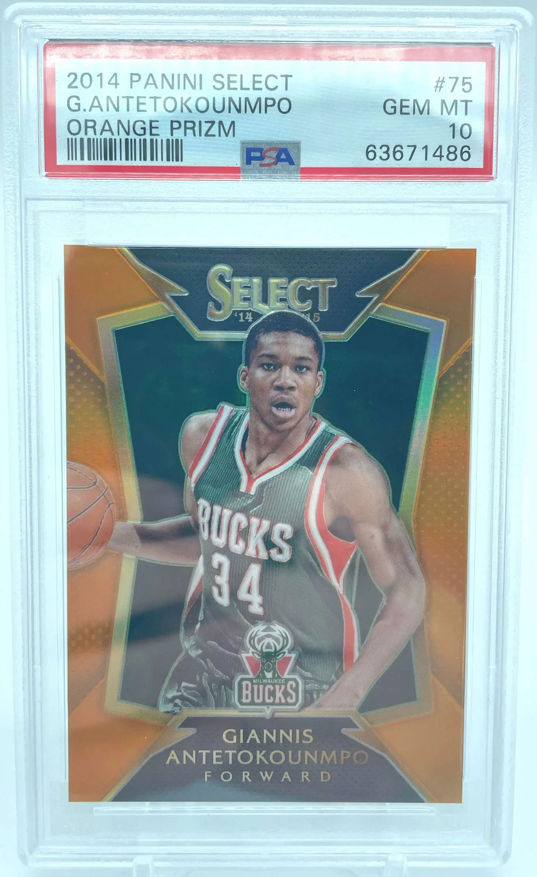 NBA 2014 Panini Select Giannis Antetokounmpo PSA 10 4460 Single Sports Card  75 Orange Prizm - ToyWiz