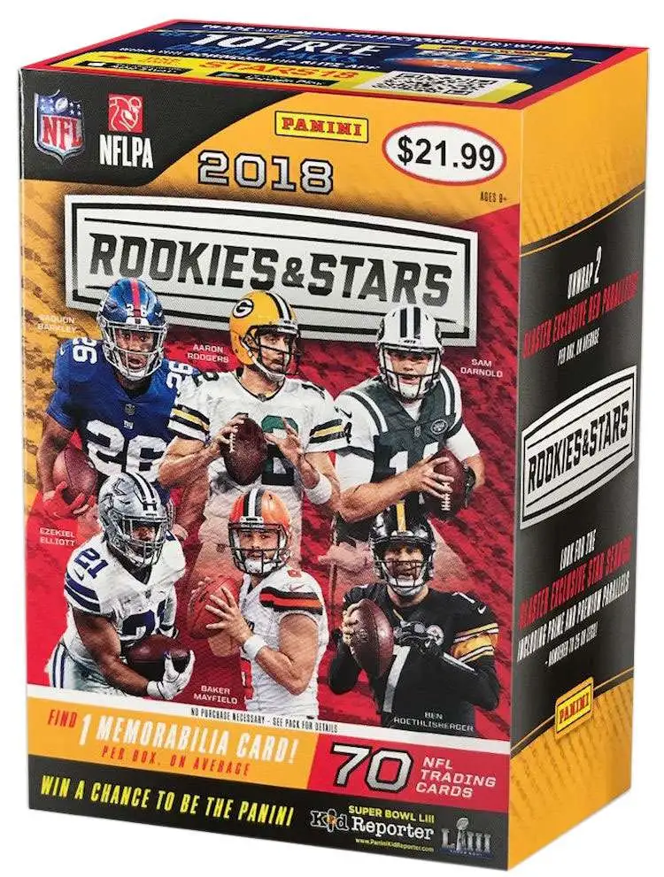NFL Panini 2018 Rookies & Stars Football Trading Card BLASTER Box [7 Packs, 1 Memorabilia Card]