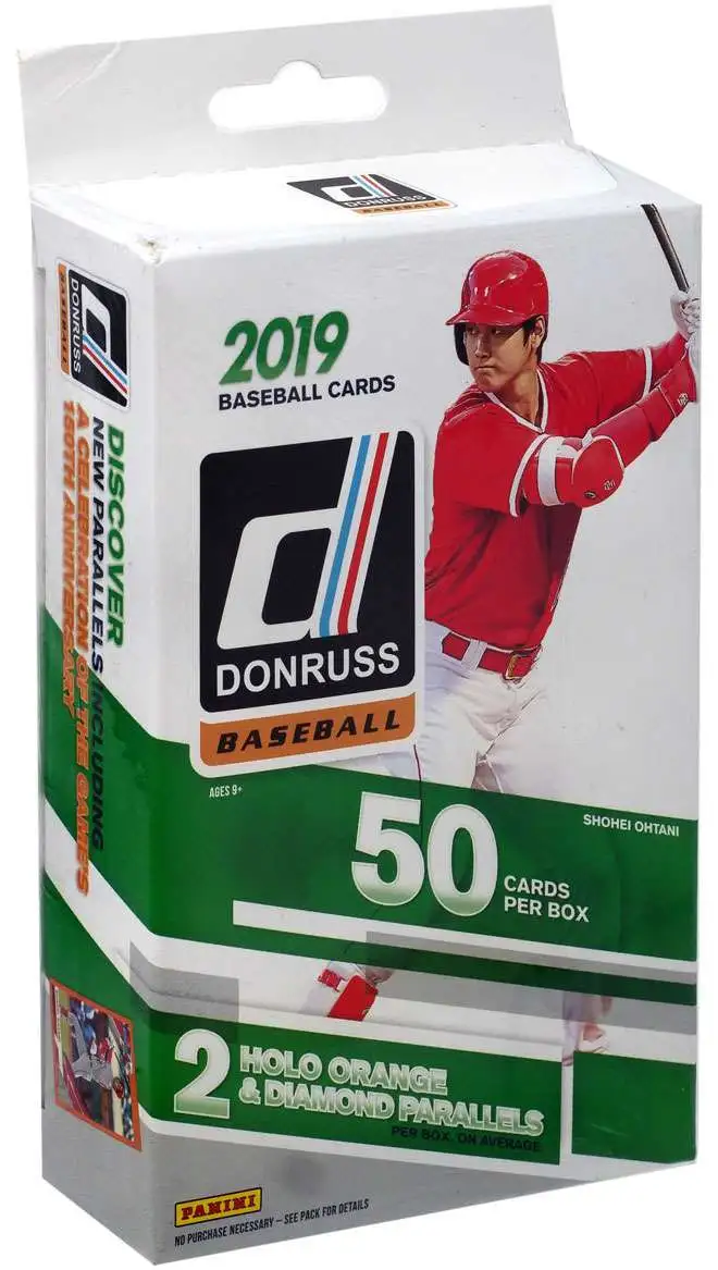 MLB Panini 2019 Donruss Baseball Trading Card HANGER Box [50 Cards, 2 Holo & Diamond Parallels]