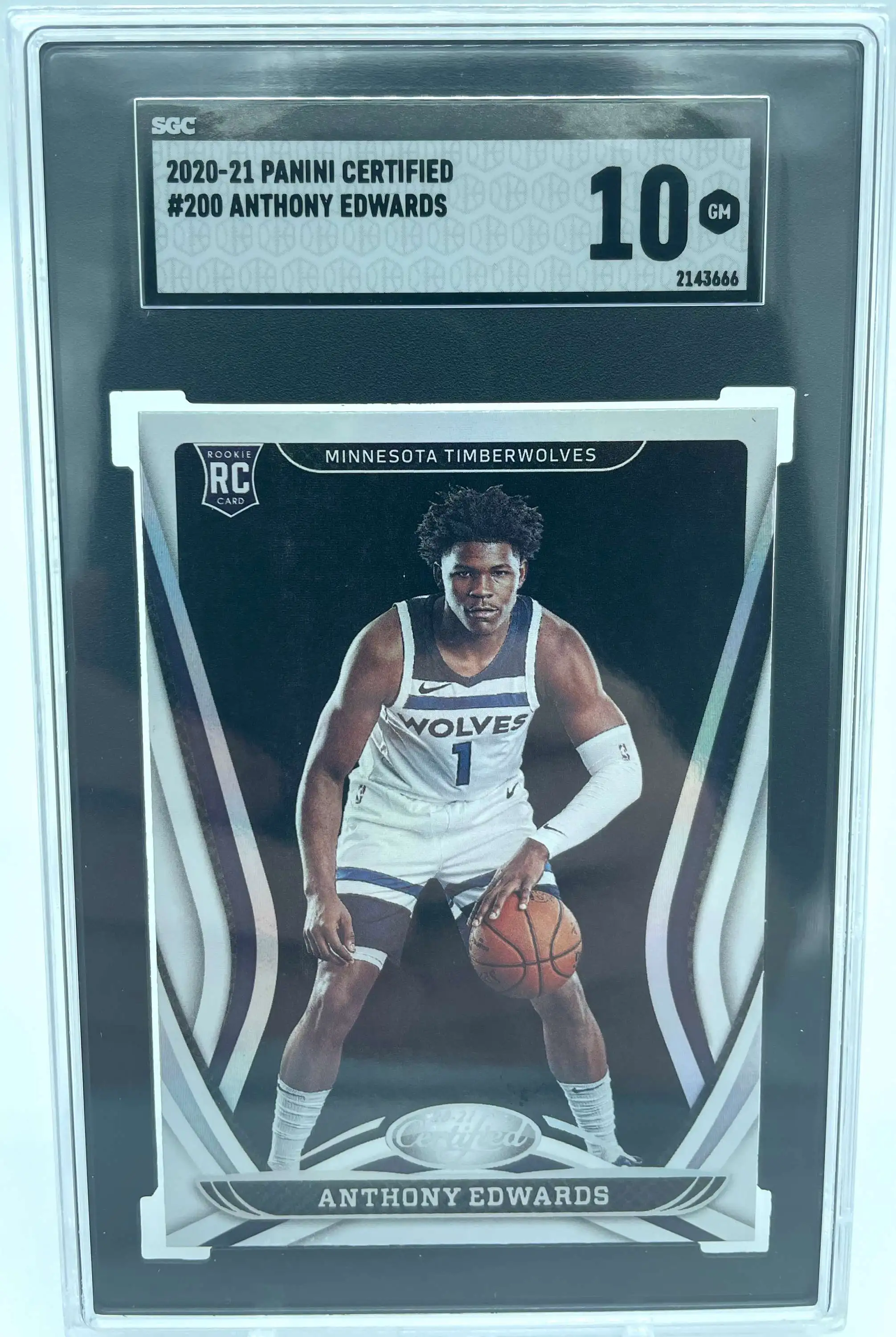 NBA 2020-21 Panini Certified Anthony Edwards SGC 10 Single Sports Card #200 [Rookie Card]