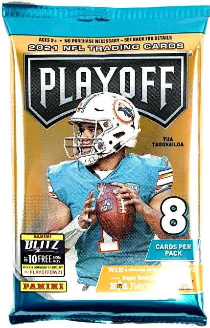 NFL Panini 2021 Playoff Football Trading Card MEGA Pack [8 Cards, Loof For Contenders Rookie Ticket Preview Blue!]