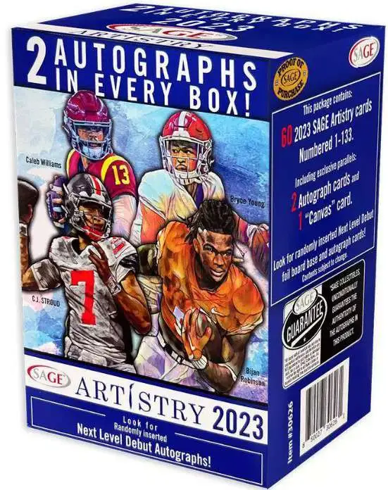 NFL 2023 Artistry Football Trading Card BLASTER Box [5 Packs + 1 Bonus, 2 Autographs Cards!]