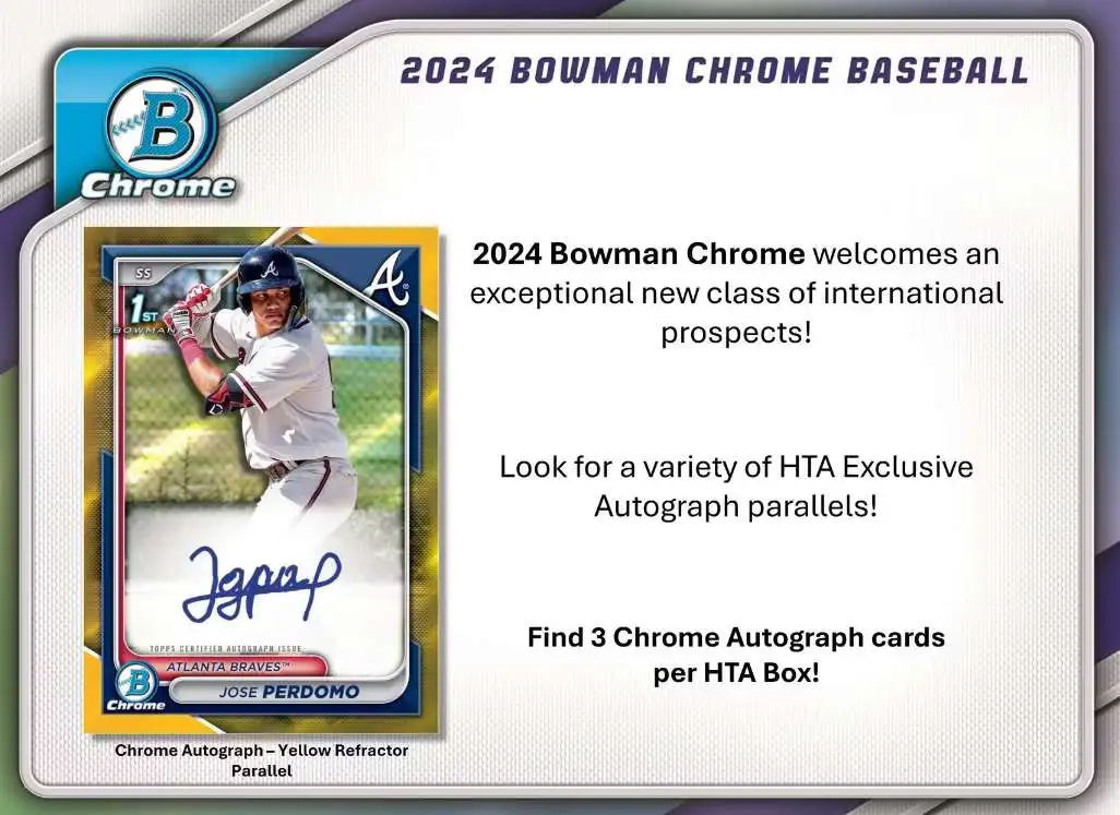 MLB Topps 2024 Bowman Chrome Baseball Trading Cards HOBBY DELIGHT Box [1 Pack, 3 Cards]