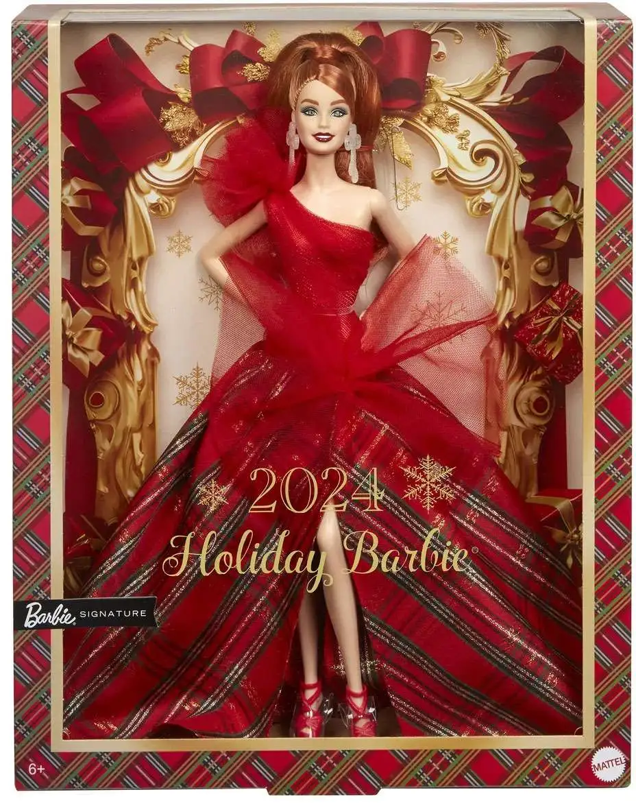 Barbie 2024 Holiday Barbie Exclusive Doll Plaid Gown with Red Bow Mattel Toys ToyWiz