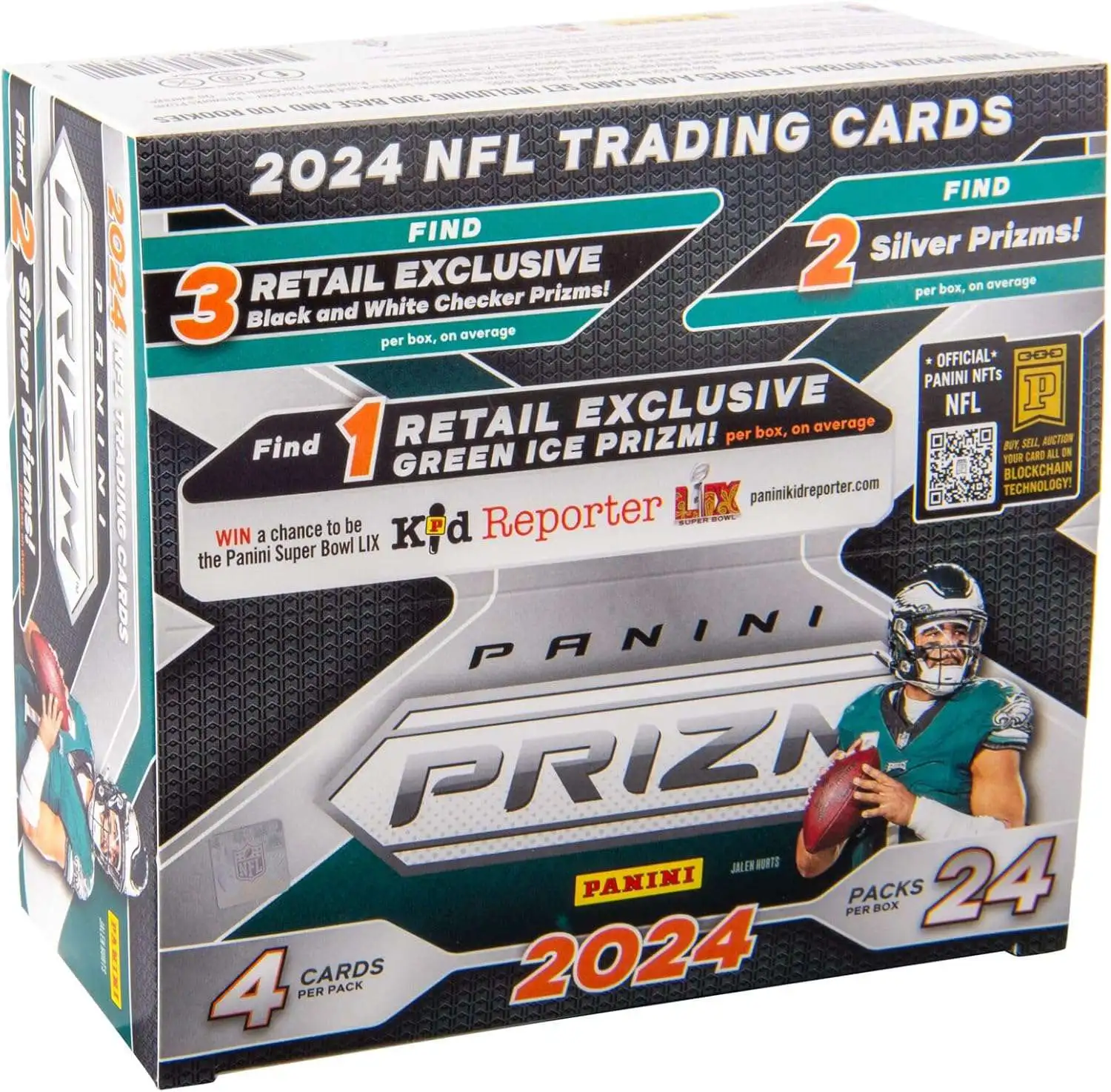 NFL Panini 2024 Prizm Football Trading Card RETAIL Box [24 Packs, 3 Black & White Checker Prizms, 2 Silver Prizms & 1 Green Ice Prizm!]