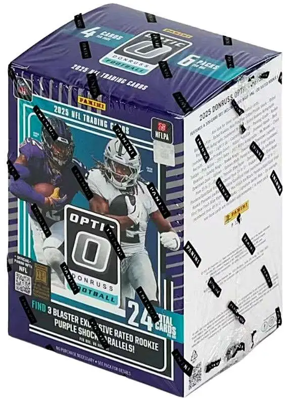 NFL Donruss 2025 Optic Football Trading Card BLASTER Box [6 Packs, 3 Rated Rookie Purple Shock Parallels!]