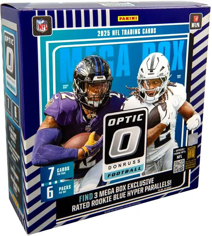 NFL Donruss 2025 Optic Football Trading Card MEGA Box [6 Packs, 3x Rated Rookie Blue Hyper Parallels]