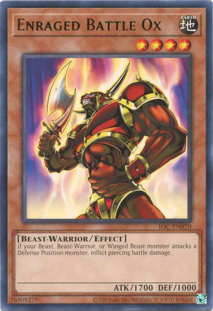 YuGiOh Trading Card Game Invasion of Chaos 25th Anniversary Rare Enraged Battle Ox IOC-EN070
