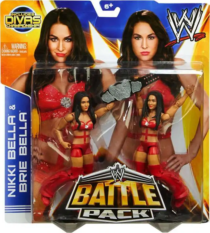 WWE Wrestling Battle Pack Series 26 Nikki Bella & Brie Bella Action Figure  2-Pack [Red Outfits, Divas Championship, Damaged Package]