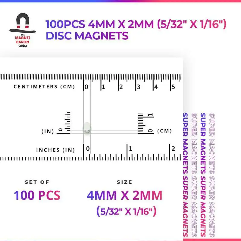 Magnet Baron 100pcs 4mm x 2mm Disc Table Top Magnets [Grade: N52 Coating NiCuNi]