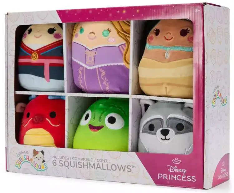 Squishmallows Disney Mulan, Rapunzel, Pocahontas, Mushu, Pascal & Meeko 5-Inch Plush 6-Pack