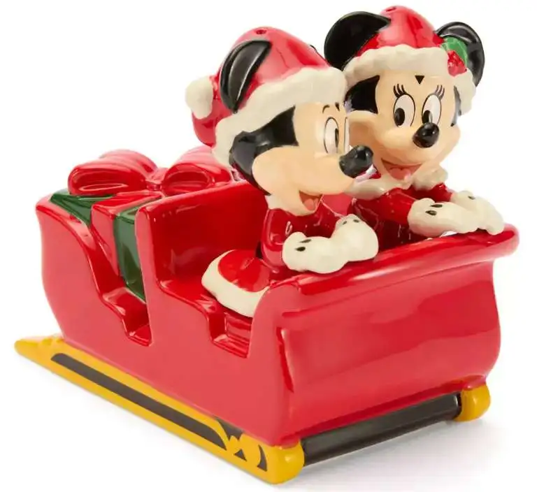 Disney 2025 Holiday Santa Mickey & Minnie Mouse with Sleigh Exclusive Salt & Pepper Shakers Set