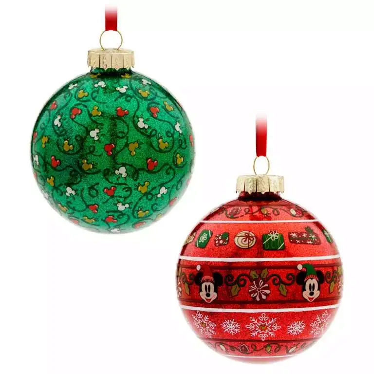 Disney 2024 Holiday Mickey & Minnie Mouse Exclusive Glass Ball Ornament Set