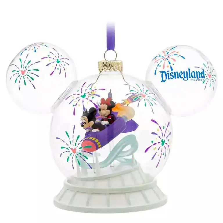 Disneyland 2024 Holiday Mickey & Minnie Mouse Space Mountain Exclusive Icon Glass Ball Ornament