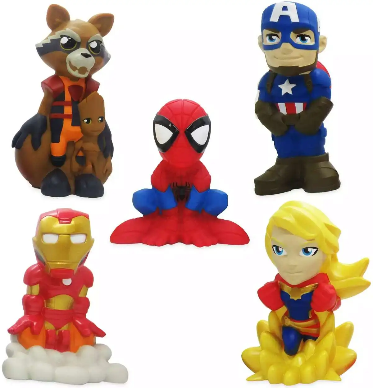 Disney Avengers Captain America, Captain Marvel, Spider-Man, Rocket Raccoon & Iron Man Exclusive 5-Figure Bath Set