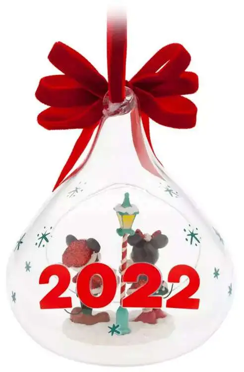 Disney 2022 Holiday Mickey Minnie Mouse Exclusive Glass Drop