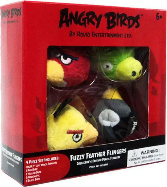 Angry Birds Fuzzy Feather Flingers 2-Inch Pencil Toppers [Red, Yellow, Black & Pig]