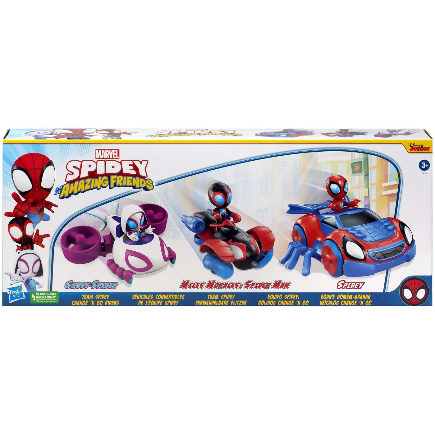 Spidey and His Amazing Friends Team Spidey Change 'N Go Riders Playset, 3  Toy Cars and Action Figures, Marvel Super Hero Toys for 3 Year Old Boys and
