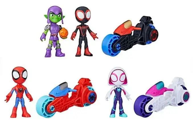 Marvel Spidey & His Amazing Friends Spidey Moto Squad Exclusive Action  Figure 7-Pack [Green Goblin, Miles Morales, Spidey, Ghost-Spider]