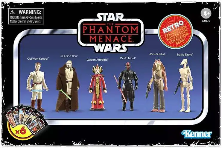 Star Wars The Phantom Menace Retro Collection Obi-Wan Kenobi, Qui-Gon Jinn, Queen Amidala, Darth Maul, Jar Jar Binks & Battle Droid Action Figure 6-Pack