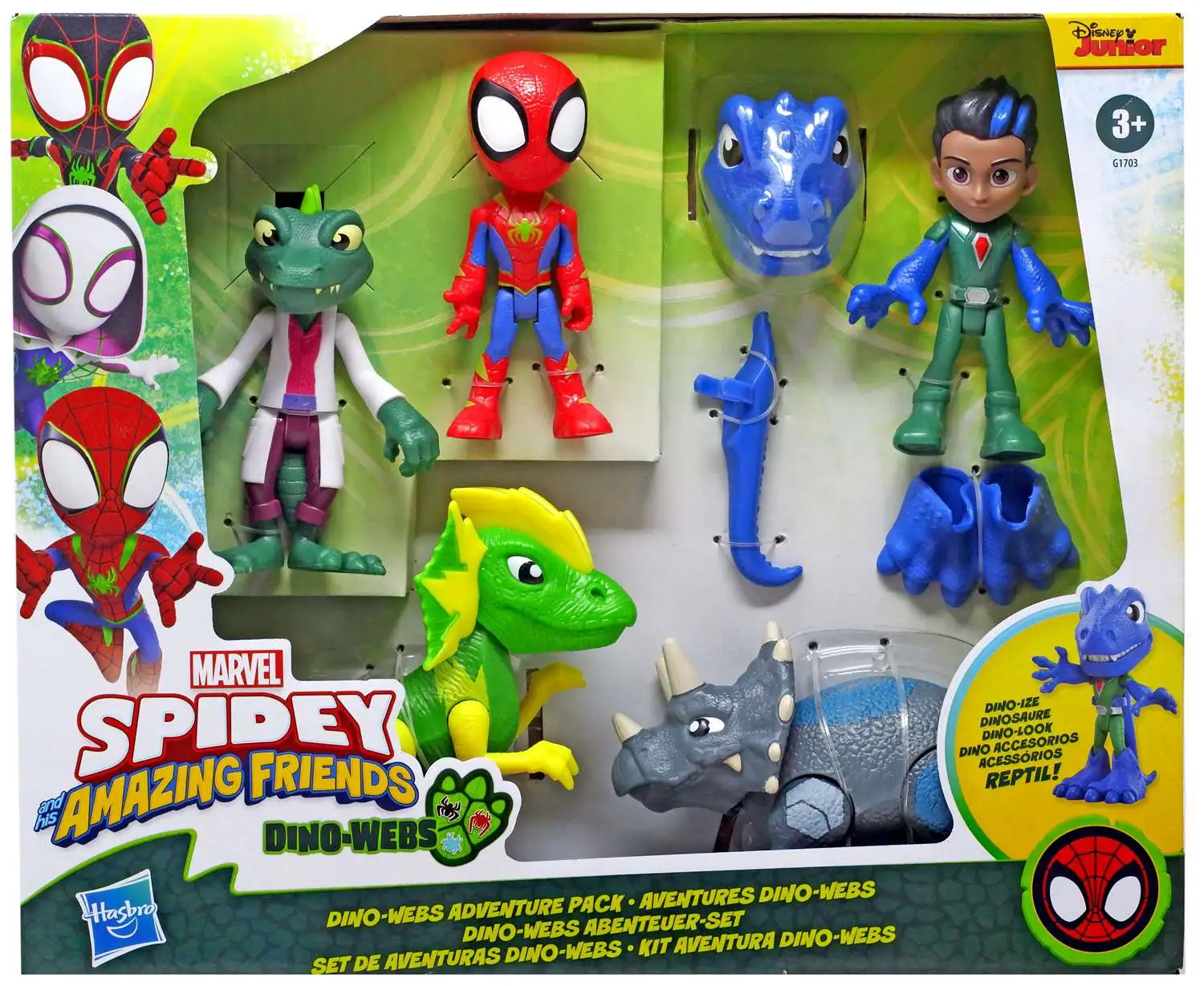 Marvel Spidey & His Amazing Friends Dino-Webs Adventure Pack Exclusive 4-Inch Acton Figure Set [Spidey, Reptil, Lizard, Electrosaurus & Rhino Dino]