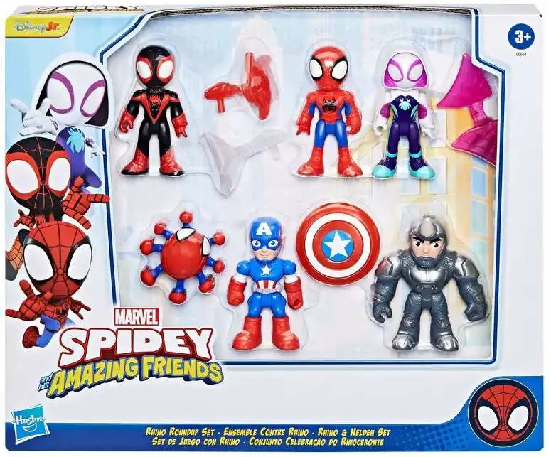 Marvel Spidey & His Amazing Friends Rhino Roundup Set Exclusive Action Figure 6-Pack [Miles, Spidey, Captain America, Ghost-Spider, Rhino & Trace-E]