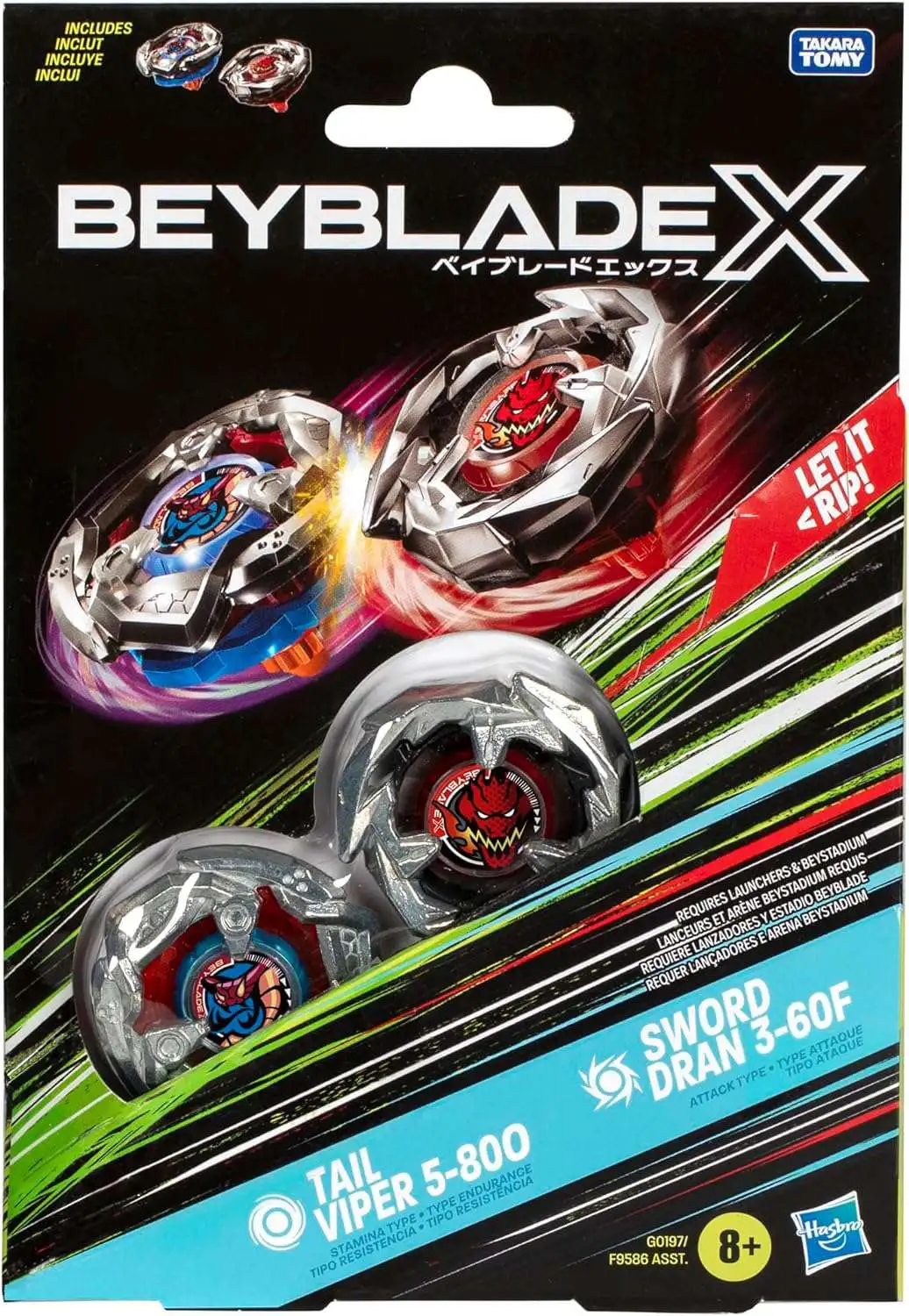 Beyblade X Tail Viper 5-80O and Sword Dran 3-60F Dual Pack Set