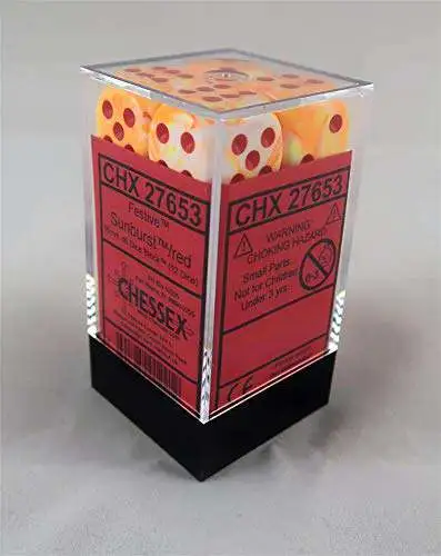 Chessex 6-Sided d6 Festive 16mm Dice Pack #27653 [Sunburst / Red]