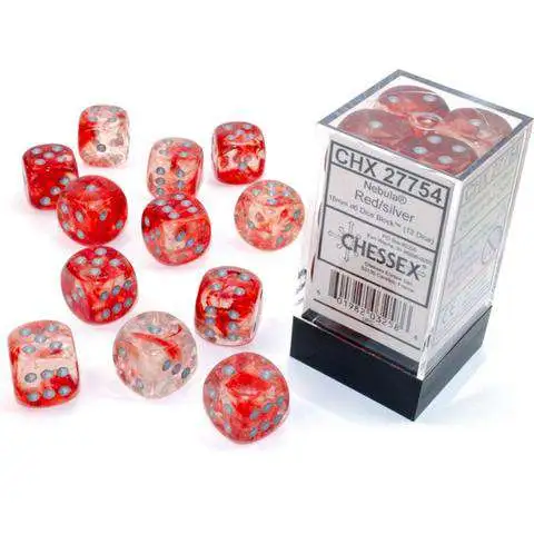 Chessex Nebula Red / Silver 16mm Dice Block [12 d6]